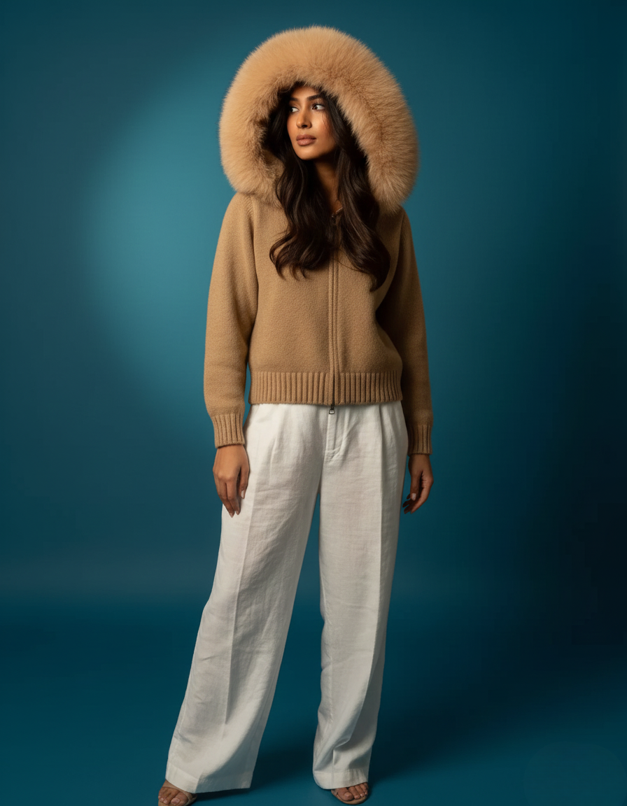 Lenora | Strickmantel mit Fellkragen