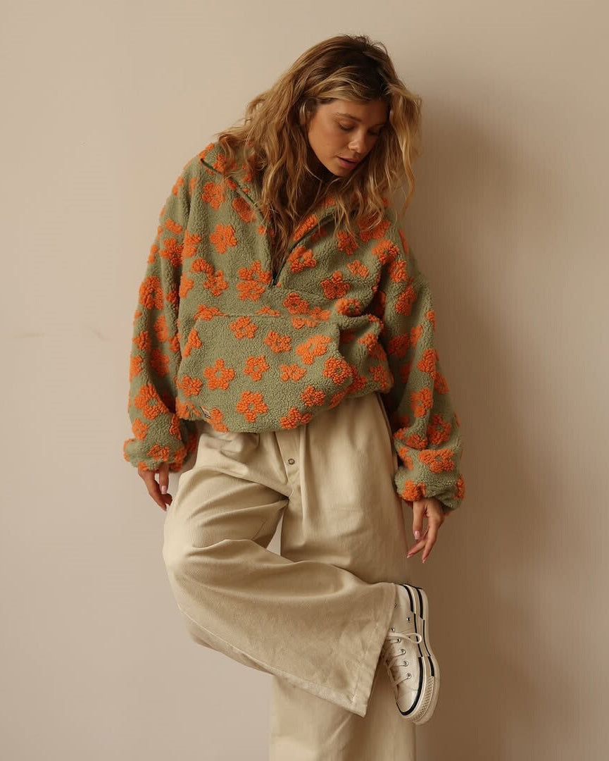 Daisy | Geblümter Warmer Fleecepullover