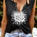 Load image into Gallery viewer, Stylish Pink Floral Print V-Neck Tank Top with Decorative Button
